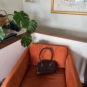 Burgundy Patent Faux Leather Purse with structured arm loops